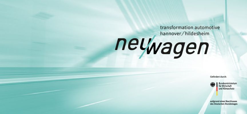 transformation automotive hannover / hildesheim. Logo neu/wagen vor grünem Fond. Emblem Adler mit Text Gefördert durch: Bundesministerium für Wirtschaft und Klimaschutz aufgrund eines Beschlusses des Deutschen Bundestages.