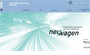 „Screenshot der Website Transformationsnetzwerk Neu/Wagen mit Navigationsmenu, Tunnelbild und Logo auf Türkishintergrund."