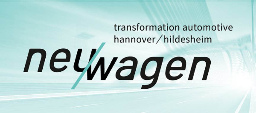 Logo „neuwagen – transformation automotive hannover/hildesheim" auf hellem, türkisem Tunnelhintergrund.